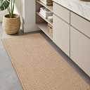Color&Geometry Rubber Backed Waffle Bath Mat 60x24, Non Slip Machine Washable Bathroom Rugs, Soft Absorbent Chenille Boho Carpet for Bathroom Floor, Tub and Shower, Beige