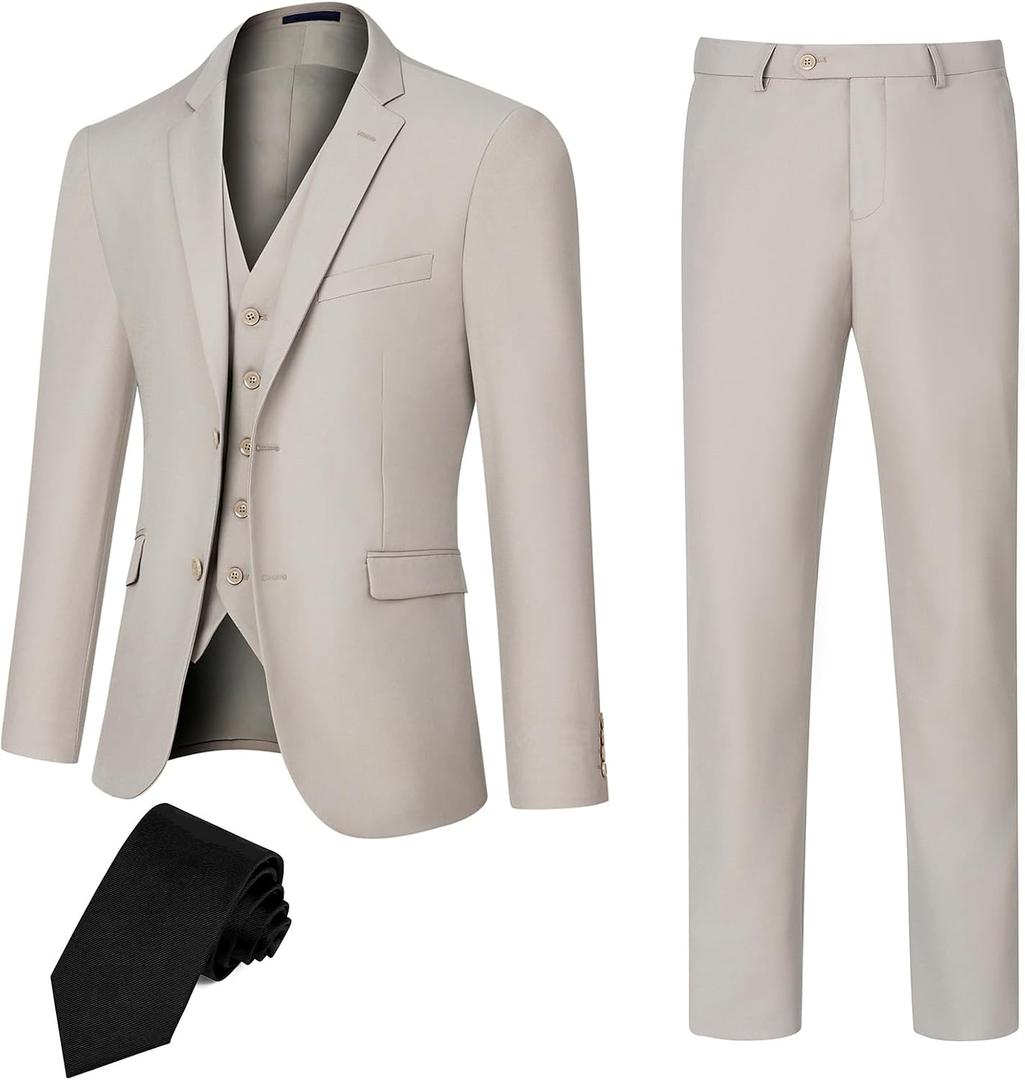 Mens Slim Fit 3 PCS Suit Wedding Graduation Business 2 Button Notch Lapel Jacket Vest Pants Gift for Men Son