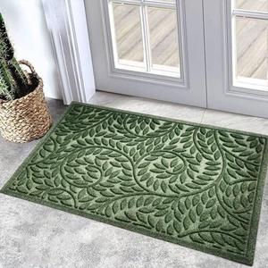 Bulijojo Front Door Mat Entrance,Durable Heavy Duty Welcome Mat,Thick Absorbent Natural Rubber Non Slip Mat,Sturdy Entryway Green 23"x35"