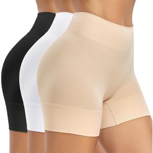 BESTENA 3 Pack Slip Shorts for Under Dress Anti Chafing Shorts Boyshorts Panties for Women (Small, Black+white+nude)