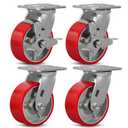LONGRUNFORU 5" X 2" Industrial Plate Swivel & Brake Caster Wheels Set of 4 Heavy Duty,Load Capacity 4000lbs, No Noise Polyurethane Wheel on Steel Hub for Toolbox Workbench