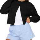 Dokuritu Cardigans for Women Long Sleeve Crew Neck Lightweight Button Down Fall Knit Sweater Cardigan Y2k Open Front Top (Black, S)