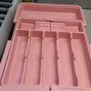 Homecor Silverware Organizer - Expandable Large Kitchen Drawer Organizer Utensil Organizer with 2 Knife Block Inserts, 22"x 19"Cutlery Tray with Drawer Dividers for Kitchen Flatware (Pink)