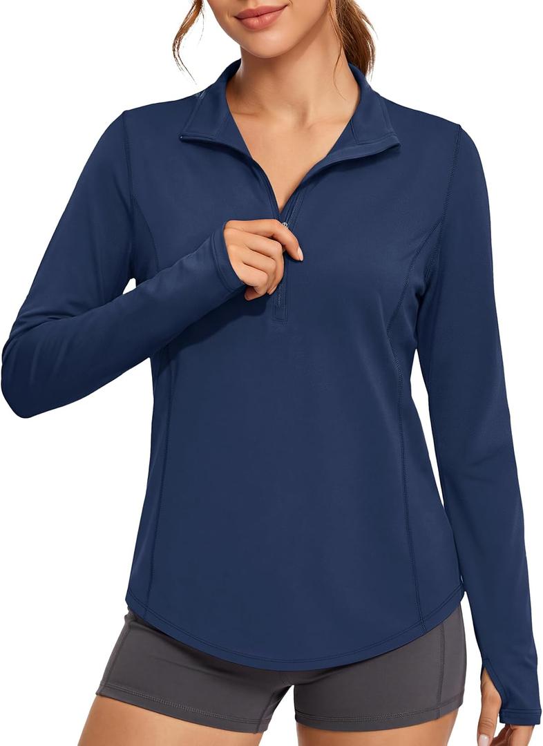 MAGCOMSEN Women's Long Sleeve Sun Shirts Half 1/2 Zip Pullover UPF 50+ Tops (Blue, M)