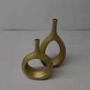 Brushed Gold Ceramic Vase Set 2,Modern Hollow Circle with Hole Flower Vase for Home Decor,for Table Centerpieces,Farmhouse,Fire Place,Living Room,Bedroom,Office,Bookshelf,Rustic Decor