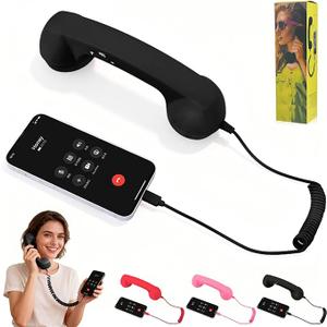 Retro Phone Handset, 2026 New Retro Style Type-C Phone Handset,Vintage Wired Plug in Handheld Cell Phone Receiver with Microphone, Suitable for Cell Mobile Video Conferences,Calls,Meetings (Black)