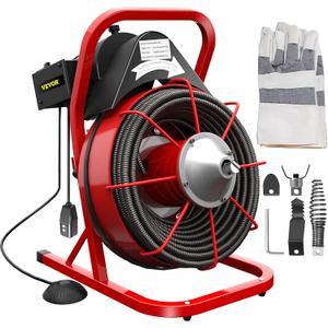 VEVOR Drain Cleaner Machine, 75 Ft x 3/8 Inch, Drain Cleaning Machine Fits 1 to 4 Inch Pipes, Portable Drain Auger Cleaner with 4 Auger Bits, Electric Drain Auger Plumbing Tool