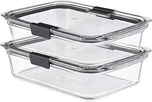 Rubbermaid Brilliance Glass Food Storage Containers, 8 Cup, Set of 2, BPA-Free, Leak-Proof, Clear