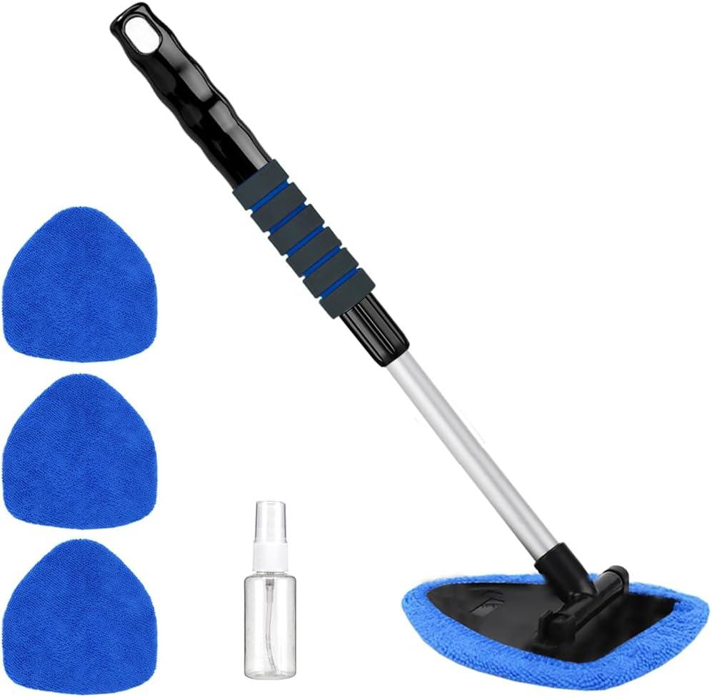 Gven Windshield Cleaner Tool 21" Car Window Cleaner Inside Windshield Cleaning Wand Supplies Interior Glass Care Product Car Accessories with with Extendable Handle& Microfiber Pads