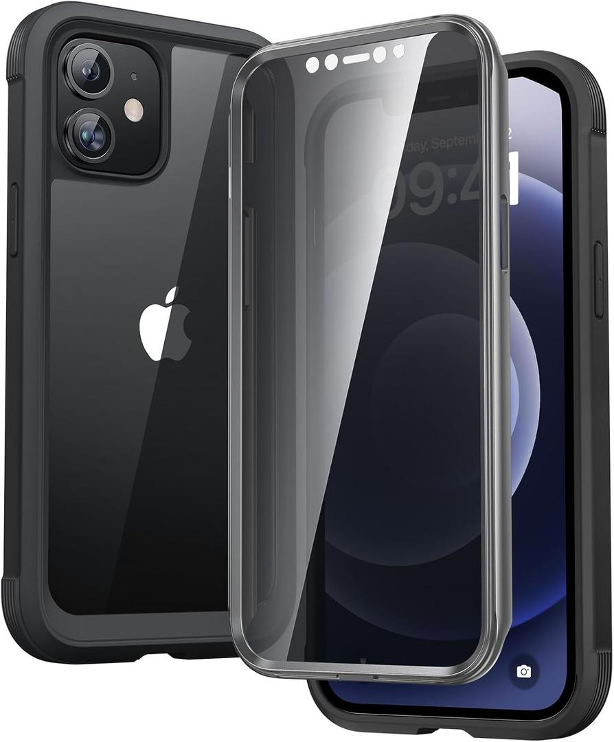 Diaclara Designed for iPhone 12/12 Pro Case, Full Body Rugged with Built-in Touch Sensitive Anti-Scratch Privacy Screen Protector, Soft TPU Bumper Case for iPhone 12/12 Pro 6.1" (Black)