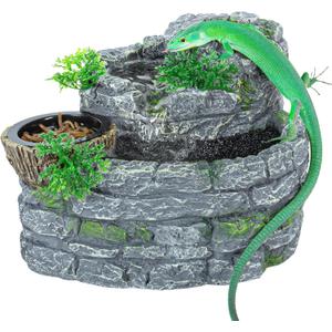 REPTI ZOO Reptile Water Fountain with Food Dish, 550ML Terrarium Waterfall Drinking Fountain for Bearded Dragon Gecko Chameleon Lizard Tree Frog Turtle, Reptile Water Dispenser, Keep Water Clear