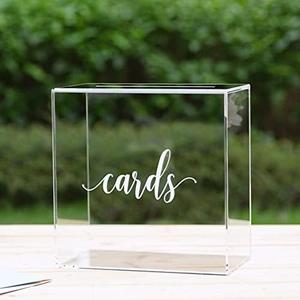UNIQOOO Clear Acrylic Card Box w/Slot, Thick DIY Wedding Box Blank White Print, Large 10x10x5.5 in, for Reception Decoration Fundraiser Money Box Election Ballot Graduation Keepsake Party Favor