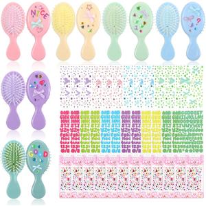 12 Packs DIY Princess Hairbrush Kits Princess Party Bow Diamond Alphabet Sticker Make Your Own Hair Brush with Gem Painting for Birthday Party Art Activities DIY Crafts