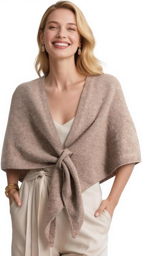 Pashmina Shawl Wraps for Women Poncho Shawl Knit Cape Cashmere Wrap for Evening Dresses and Daily Wear. (Light Khaki)