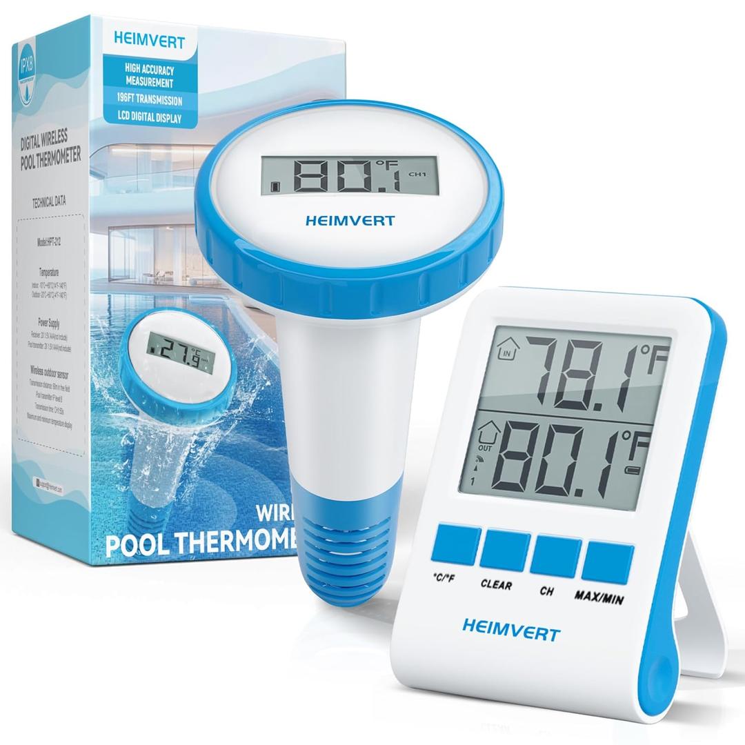 Wireless Digital Pool Thermometer  Floating, Easy-to-Read Display, IPX8 Waterproof  Indoor/Outdoor Sensor for Hot Tubs, Swimming Pools, Ponds & Aquariums (Azure, 1 Pack)