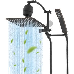 Hibbent Metal 10'' Filtered Rainfall Shower Head with Handheld Combo, High Pressure Shower Wand, 16'' Adjustable Arc Extension Arm, 20 Stage Shower Filter, 71'' Hose, Shower Holder, Oil Rubbed Bronze