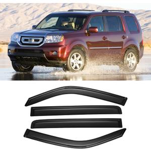 Window Visors for 2009-2015 Honda Pilot, Rain Guards Shields Vent Deflector Shade Dark Smoke 2010 2011 2012 2013 2014, Tape-On, 4PCS