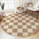 LIVEBOX Checkered Round Rug 4 Ft Washable Area Rug for Playroom Classroom, Kids Non-Slip Neutral Classic Circle Rug Geometric Large Carpet Soft Boys Nursery Rug for Dorm Bedroom(Green,120R) (Sage Green/Checkerboard)