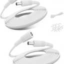Basesailor 12V DC Extension Cable 20ft 2 Pack,5V 9V 2.1mm x 5.5mm 5521 Power Supply Adapter Long Flat Extender Cord,Female to Male Wire for Outdoor CCTV Security Camera,IP Network Camera,DVRs (White)
