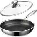 Stainless Steel Frying Pan with Lid - 11 Inch Nonstick Frying Pan with Lid, Honeycomb Stainless Steel Skillet Omelet Chef's Pan with Stay Cool Handle, Induction Compatible, PFOA Free