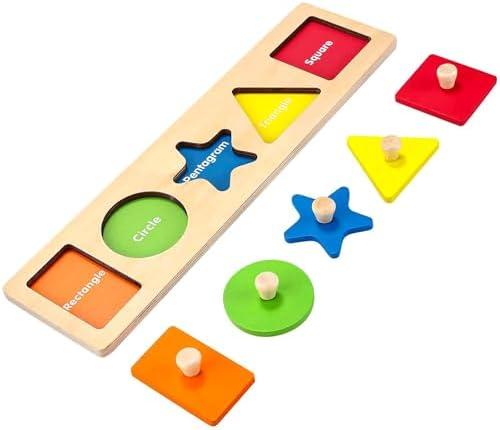 QODOFLR First Jumbo Knob Wooden Shape Puzzle for Toddlers 1-3,Montessori Toddler Puzzle Toys for1-2 Year Old, Preschool Learning Peg Puzzles Toys for Baby Kids