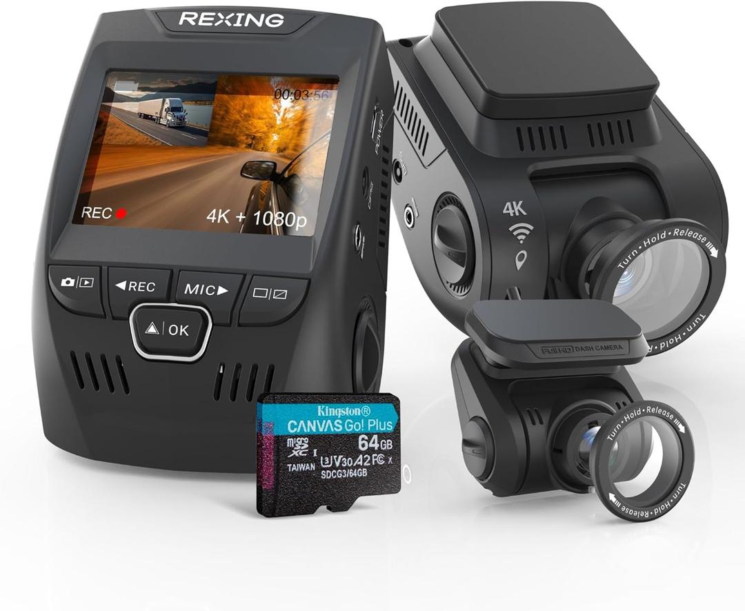 V1P SE 4K Dual Dash Cam w/GPS, Wi-Fi & 2pcs-CPL Filter | 512GB Support | Front 2160p, Rear 1080p | 170 Angle | G-Sensor | WDR | Loop Record | Parking Monitor | 64GB Memory Card Included
