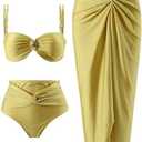 YUNIDMEIM Women's One Piece Swimsuit with Cover up Set Beach Wrap Skirt Retro Bikini Set Two Piece Bathing Suit with Cover up M