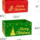 Red Co. Set of 2 Red and Green Decorative Nesting Wooden Merry Christmas Storage Crate Organizers with Golden Lettering
