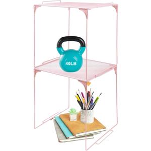 Locker Organizer Shelf, Stackable, Extra Tall, Fits Standard Size School Lockers (Pink 2 Pack)