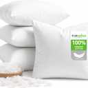 TOPGREEN Feathers Down Pillow Inserts 16x16 (Set of 4, White), 100% Organic Cotton Shell, Soft Decorative Square Throw Pillow for Living Room Sofa, Couch, or Bed