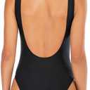 Leoparts Women's Retro 80s/90s High Cut Low Back One Piece Swimsuits Bathing Suits (Black, L)