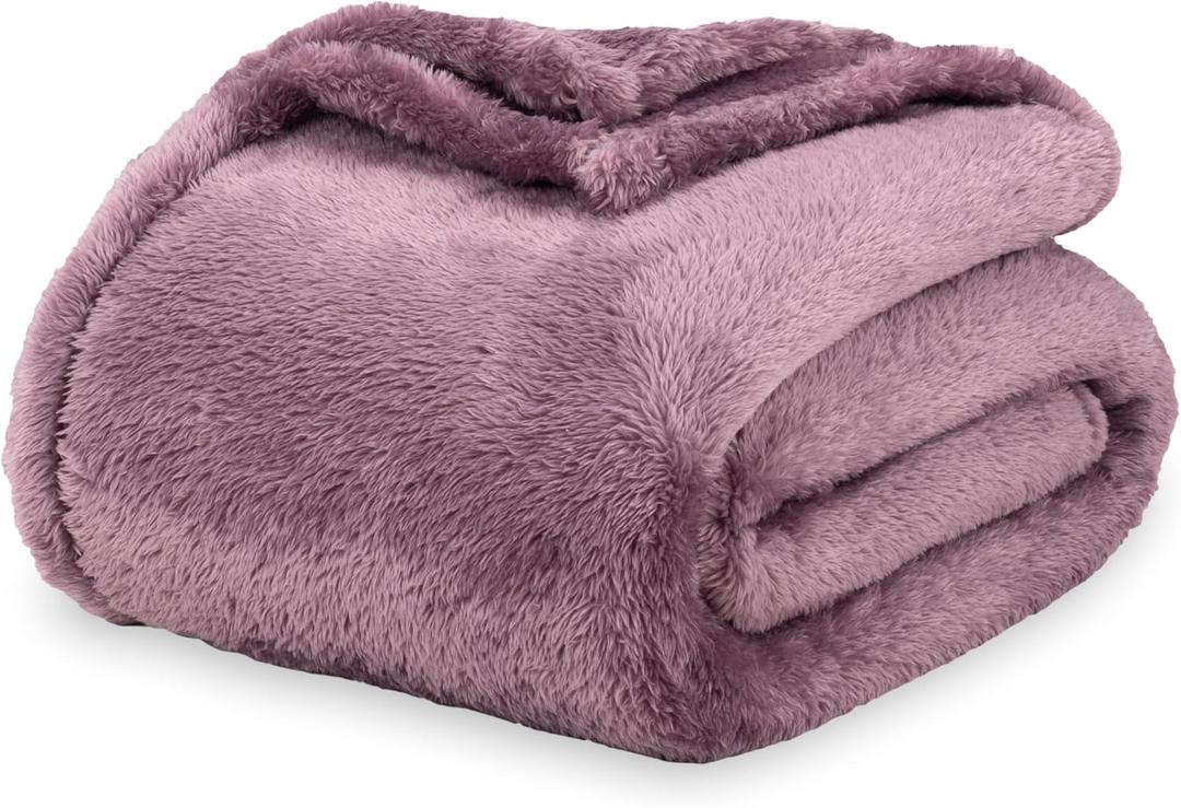 Berkshire Blanket Classic Extra-Fluffy Plush Throw Blanket, Soft Fuzzy Fluffy Long Hair Throw Blanket for Couch Sofa Bed, Plum Smoke, 50x60 Inches