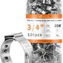 120pcs 3/4 inch PEX Cinch Clamps Rings, 304 Stainless Steel Single Ear Hose Clamps, Heavy Duty Pex Crimp Rings for PEX Tubing Pipe Fitting Connections