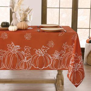 Softalker Fall Tablecloth Rectangle 60x120 Inch, Thanksgiving Autumn Harvest Orange Rust Pumpkin Maple Leaf Decoration Table Cloths, Stain Resistant Farmhouse Table Cover for Holiday Dinner/Party