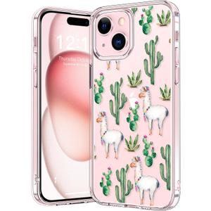bicol Compatible with iPhone 15 Plus Case, Crystal Acrylic Clear with Fashionable Pattern Designs for Girls Women, Slim Fit Shockproof Protective Phone Cover 6.7 inch,Alpaca