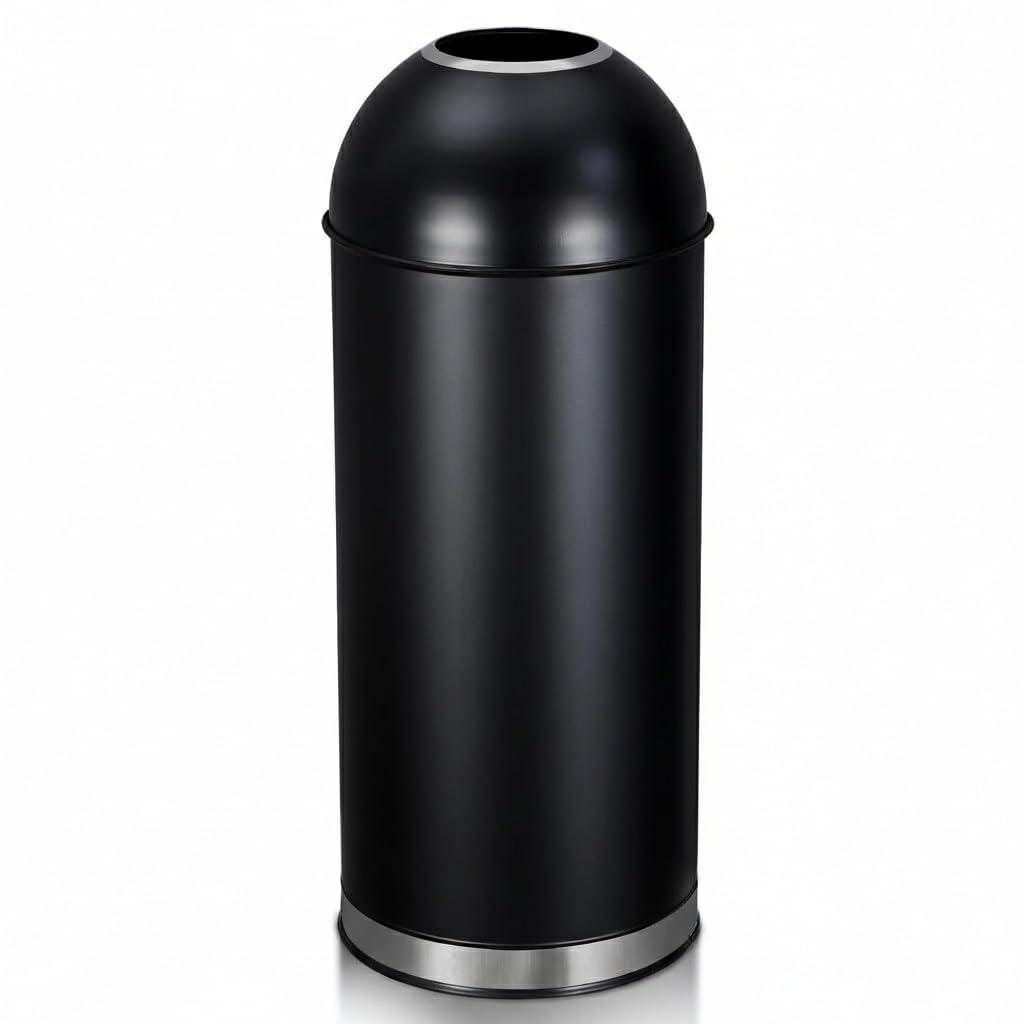Heavy Duty Round Open Top Kitchen Trash Can - 65L/17 Gallon Stainless Steel Garbage Bin - Large Capacity, Commercial Grade, Durable Black Steel for Home, Office, Restaurant, Indoor/Outdoor