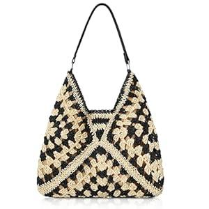 TOBEHIGHER Beach Bags for Women, Beach Tote Bag for Women Holiday, Crochet Tote Bag Folding Mesh Sand Prevention, Fashion Woven Shoulder Beach Bag