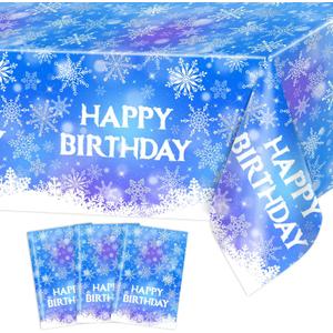 Avezano 3 pcs Winter Snowflake Tablecloths Plastic 108 x 54 inch Winter Wonderland Party Decorations for Kids Girls Blue and Purple Christmas Birthday Table Cover Disposable