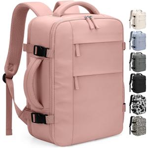 Pritent Travel Backpack for Women Man, Waterproof Personal Item Travel Bag Airline Approved Laptop Backpack Bookbag Weekender bags for Business,Travel, Work Fits 15.6 inch Laptop(Medium,Pink)