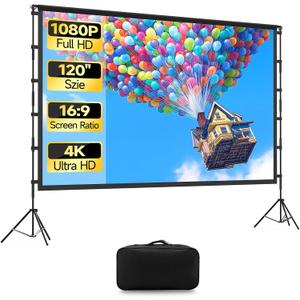 KSAN 120 inch Projection Screen with Stand, 16:9 Foldable Anti-Crease, Movie Portable Projector Screen with Carrying Bag for Outdoor Indoor Home Theater, Office, Classroom, Party, Games