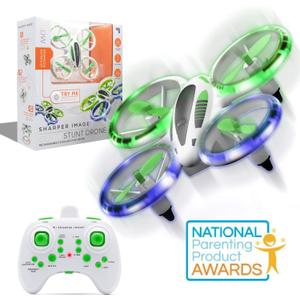 SHARPER IMAGE 2.4GHz RC Glow Up Stunt Drone with LED Lights, Mini Remote Controlled Quadcopter with Assisted Landing, Small Plane for Kids and Beginners, Wireless and Rechargeable