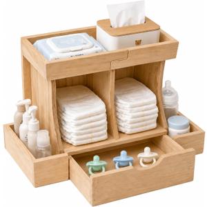 Diaper Organizer with Drawer, Wooden Changing Table Organizer
Large Diaper Caddy with Multi Compartment Nursery Storage, Wooden Diaper Organizer Keeps Diapers, Wipes & Baby Essentials