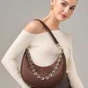CHUNLI Small Shoulder Bag for Women, PU Leather Crescent Hobo Purses with Silver Chain, Women's Work Casual Evening Handbag, Brown