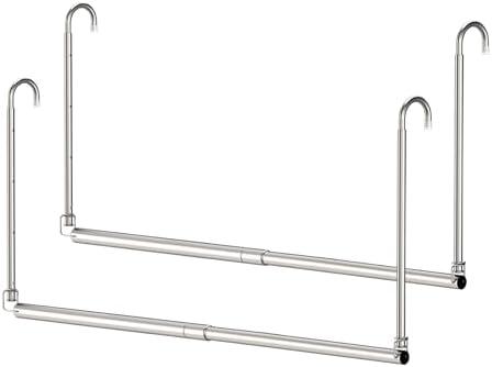 Hanging Closet Rod, 2 Pack Adjustable Width and Height Closet Rods for Hanging Clothes, Premium Stainless-Steel Closet Rod for Ultimate Space Optimization, for Hanging and Drying Clothes, Silver