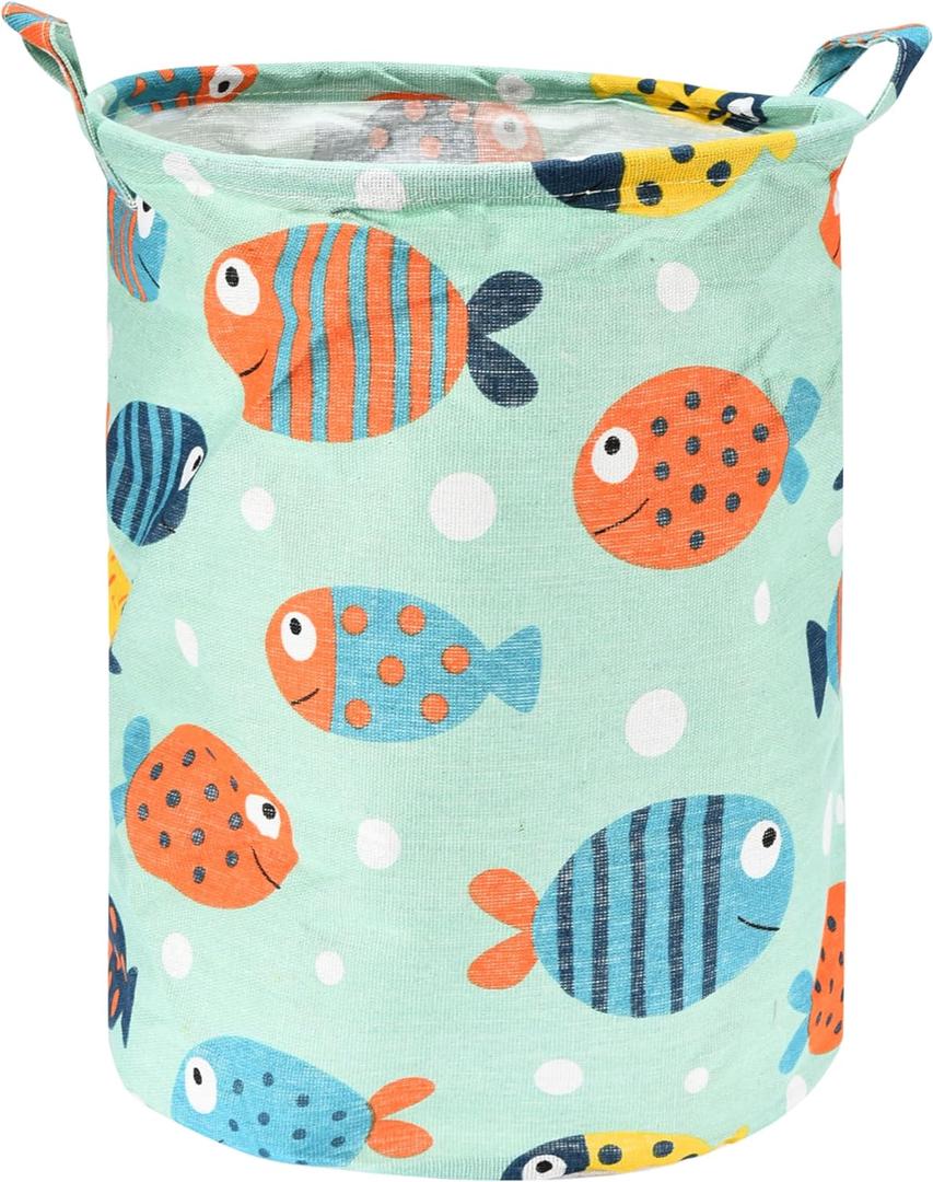 Baby Laundry Basket Collapsible - 11.8" x 15.7" - Lightweight, Portable, Stylish Storage Solution with Handles - Ideal for Laundry, Toys & Pet Products - Space-Saving - Fish Print