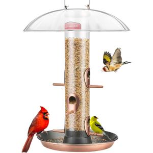 Kingsyard Metal Bird Feeders for Outdoors Hanging, Wild Bird Feeder with Large 11.5" Protective Dome and 8" Removable Tray, 3 lb Seeds Capacity (Antique Copper)