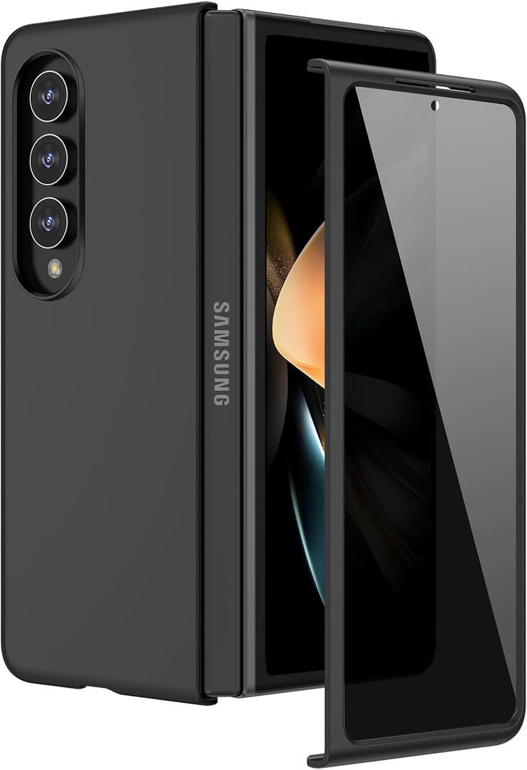 Ruky for Samsung Z Fold 4 Case, Full Body Cover with Built-in Privacy Screen Protector Hard PC Ultra-Thin Anti-Scratches Shockproof Protective Phone Cover for Samsung Galaxy Z Fold 4, Black