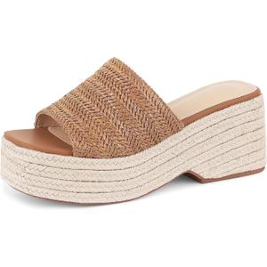 Erocalli Platform Sandals Women Raffia Espadrille Wedges Summer Beach Shoes | Woven Raffia Platform Wedge Sandals with Open Toe, Espadrille Sole and Slip-On Design for Effortless Summer Style (Black)