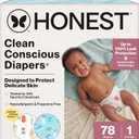 The Honest Company Clean Conscious Diapers for Delicate Skin | Up to 100% Leakproof | Hypoallergenic, Fragrance Free | Summer '25 Limited Edition Prints | Club Box, Size 1 (8-14 lbs), Count of 78