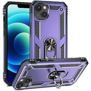 Korecase for iPhone 15 Case 15 Phone Cover with Finger Ring Holder Kickstand Military Grade Shockproof Heavy Duty Protective Cover for iPhone 15 6.1" Purple